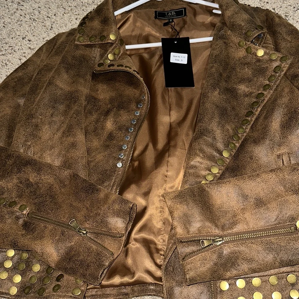 L&B Brown Suede Studded Jacket - Picture 4 of 5
